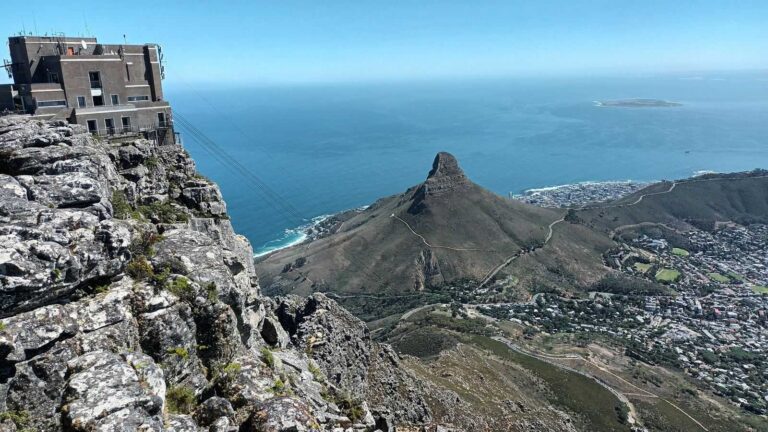 Vue depuis le sommet de Table Mountain sur Lion's Head et la baie du Cap